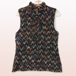 Coldwater Creek Festive Colorful Chenille Vest Zig Zag Size M